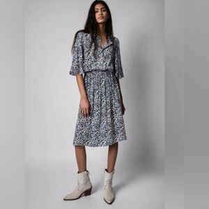 Zadig & Voltaire Blue and Black Patterned Rhone Soft flowers Block Midi Dress